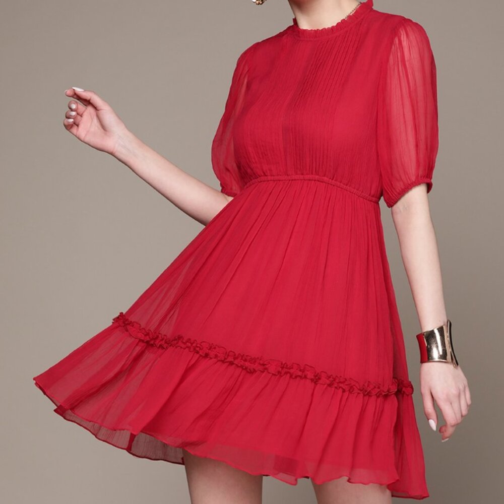 Topshop Pleated Red Mini Dress | Size 12